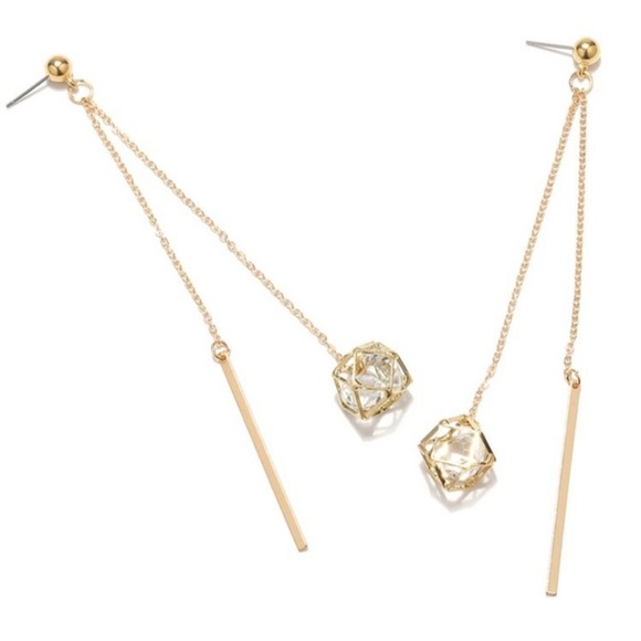 Last Pair! Gold Crystal Pendant String Earrings - Picture 3 of 4